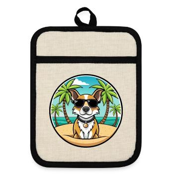 Braque Auvergne Chien Race Dessin Animé Lunettes de Soleil Plage - Maniques avec dos en caoutchouc - lin/noir  - Devant
