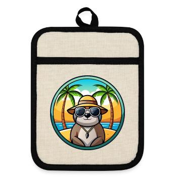 Sloth Funny Cartoon Summer Beach Sunglasses Cool - Pot holders with rubber back - linen/black  - Front