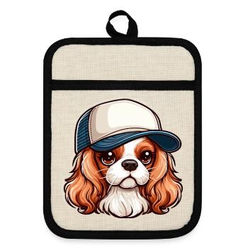 Cavalier King Charles Hund Hund - Mütze - Topflappen mit Gummirückseite - Leinen/Schwarz  - Vorne
