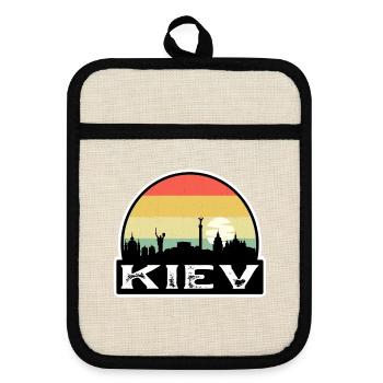 Kiew Ukraine Flagge Skyline Reisesouvenir - Topflappen mit Gummirückseite - Leinen/Schwarz  - Vorne
