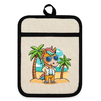 Pferd Lustige Cartoon Sommer Strand Sonnenbrille - Topflappen mit Gummirückseite - Leinen/Schwarz  - Vorne