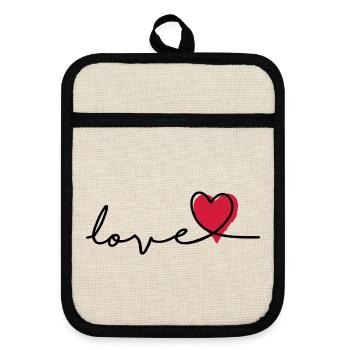 Slogan Liebe. Liebe Herzen, Herz des Valentinstags. - Topflappen mit Gummirückseite - Leinen/Schwarz  - Vorne