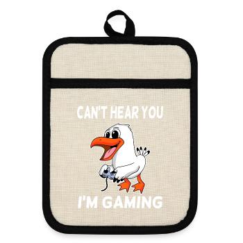 Can´t Hear You I´m Gaming Seagull Seagull Gift - Pot holders with rubber back - linen/black  - Front