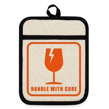 Fragile Handle with Care Versandetikett - Topflappen mit Gummirückseite - Leinen/Schwarz  - Vorne