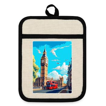 Big Ben London England Großbritannien Reise Poster Souvenir - Topflappen mit Gummirückseite - Leinen/Schwarz  - Vorne