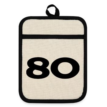 80. 80 JAHRE. 80-JÄHRIGES JUBILÄUM. 80. GEBURTSTAG. - Topflappen mit Gummirückseite - Leinen/Schwarz  - Vorne