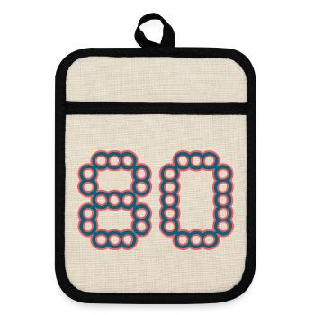 80. 80 ANS. 80e ANNIVERSAIRE. ANNIVERSAIRE 80 ANS. - Maniques avec dos en caoutchouc - lin/noir  - Devant
