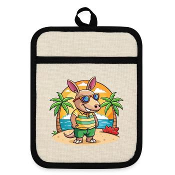 Erdferkel Lustige Cartoon Sommer Strand Sonnenbrille - Topflappen mit Gummirückseite - Leinen/Schwarz  - Vorne