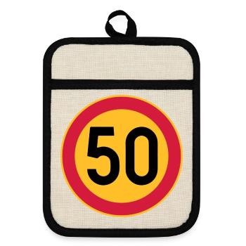 50th Birthday Speed Limit 50 Sign - Pot holders with rubber back - linen/black  - Front