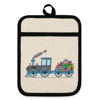 Train pour enfants avec remorque grise - Maniques avec dos en caoutchouc - lin/noir  - Devant