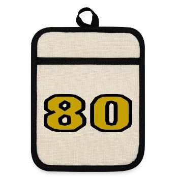 80. 80 JAHRE. 80-JÄHRIGES JUBILÄUM. 80. GEBURTSTAG. - Topflappen mit Gummirückseite - Leinen/Schwarz  - Vorne