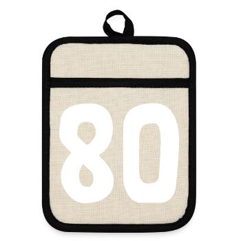 80. 80 JAHRE. 80-JÄHRIGES JUBILÄUM. 80. GEBURTSTAG. - Topflappen mit Gummirückseite - Leinen/Schwarz  - Vorne