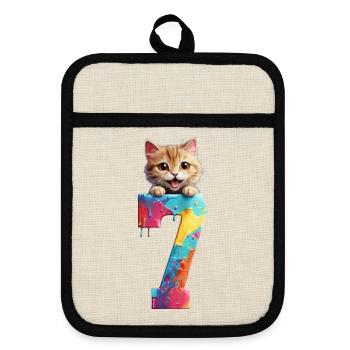 7 YEARS OLD CAT 7TH BIRTHDAY - Pot holders with rubber back - linen/black  - Front