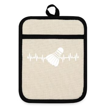 Badminton Sport Heartbeat Love - Pot holders with rubber back - linen/black  - Front