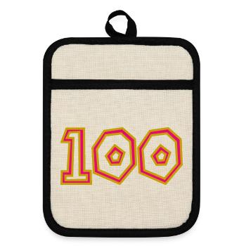 100. 100 JAHRE. 100-JÄHRIGES JUBILÄUM. 100. GEBURTSTAG - Topflappen mit Gummirückseite - Leinen/Schwarz  - Vorne