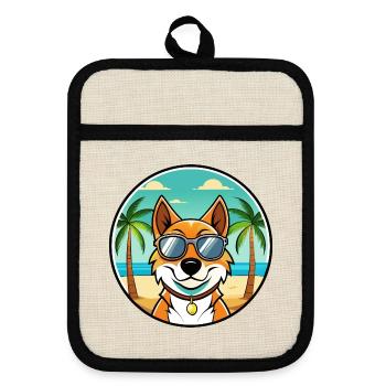 Russischer Harlekin Hund Rasse Cartoon Strand - Topflappen mit Gummirückseite - Leinen/Schwarz  - Vorne