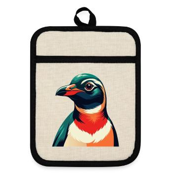 Pinguin Cartoon Figur Buntes Haustier Tier - Topflappen mit Gummirückseite - Leinen/Schwarz  - Vorne