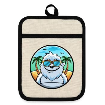 Yeti Lustige Cartoon Sommer Strand Sonnenbrille Aufkleber - Topflappen mit Gummirückseite - Leinen/Schwarz  - Vorne