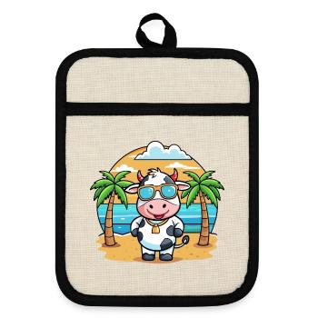 Cow Funny Cartoon Summer Beach Sunglasses - Pot holders with rubber back - linen/black  - Front