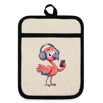 Flamingo Funny Cartoon Character Musique de casque - Maniques avec dos en caoutchouc - lin/noir  - Devant