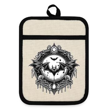Bat Logo - Pot holders with rubber back - linen/black  - Front