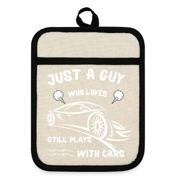 loves still plays with cars 2 - Topflappen mit Gummirückseite - Leinen/Schwarz  - Vorne