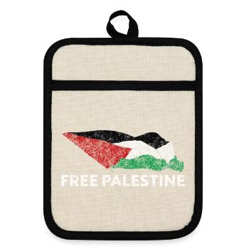 Free Palestine - Pot holders with rubber back - linen/black  - Front
