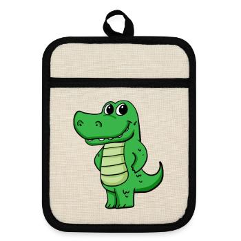 Krokodil - Topflappen mit Gummirückseite - Leinen/Schwarz  - Vorne