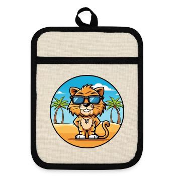 Liger Hybrid Lion Tiger Cat Breed Cartoon Beach - Pot holders with rubber back - linen/black  - Front