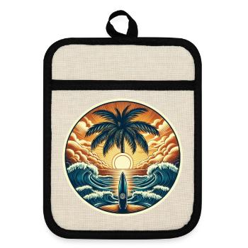 Surfer Logo - Pot holders with rubber back - linen/black  - Front