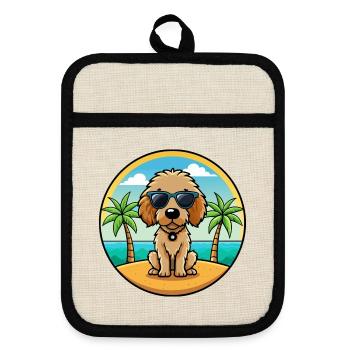 Spanisch Wasser Hund Rasse Cartoon Sonnenbrille Strand - Topflappen mit Gummirückseite - Leinen/Schwarz  - Vorne