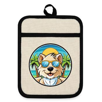 Bolognese Chien Race Dessin Animé Lunettes De Soleil Plage - Maniques avec dos en caoutchouc - lin/noir  - Devant