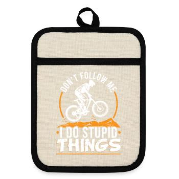 Mountainbiker Geschenk - Topflappen mit Gummirückseite - Leinen/Schwarz  - Vorne