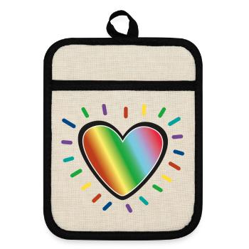 Rainbow Heart Pride Emblem - Pot holders with rubber back - linen/black  - Front