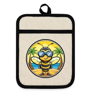 Biene Lustige Cartoon Sommer Strand Sonnenbrille Aufkleber - Topflappen mit Gummirückseite - Leinen/Schwarz  - Vorne