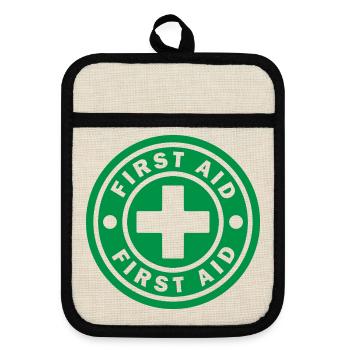First Aid Medical Cross Sicherheitssymbol Vektor-Symbol - Topflappen mit Gummirückseite - Leinen/Schwarz  - Vorne