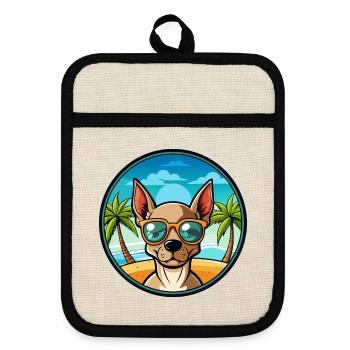 Mexikanische haarlose Hunderasse Cartoon Sonnenbrille Strand - Topflappen mit Gummirückseite - Leinen/Schwarz  - Vorne