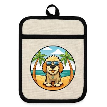 Spanisch Wasser Hund Rasse Cartoon Sonnenbrille Strand - Topflappen mit Gummirückseite - Leinen/Schwarz  - Vorne