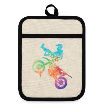 Dirt Biker Motorrad Mädchen Motocross Jungen - Topflappen mit Gummirückseite - Leinen/Schwarz  - Vorne