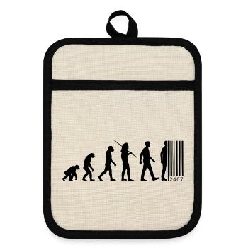 Evolution Barcode - Vom Affen zum Strichcode - Topflappen mit Gummirückseite - Leinen/Schwarz  - Vorne