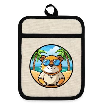 Cochon d’Inde Drôle Dessin Animé Plage Été Lunettes de soleil - Maniques avec dos en caoutchouc - lin/noir  - Devant