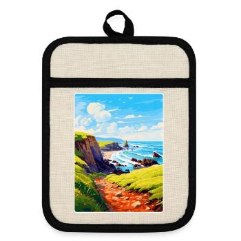 Hartland Quay Devon Vintage Travel Poster Souvenir - Pot holders with rubber back - linen/black  - Front