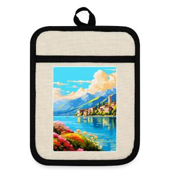 Lac de Côme Italie Affiche de voyage vintage Souvenir WPA - Maniques avec dos en caoutchouc - lin/noir  - Devant