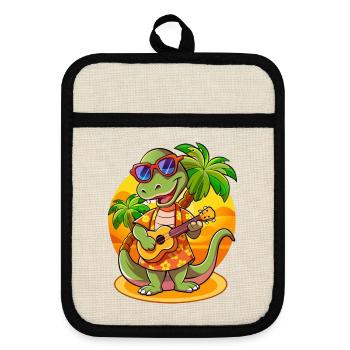 Funny Snake Cartoon Summer Beach Sunglasses Guitar - Pot holders with rubber back - linen/black  - Front