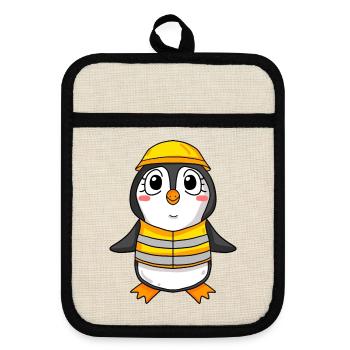 Richtfest Pinguin Hausbau Haus bauen Geschenk - Topflappen mit Gummirückseite - Leinen/Schwarz  - Vorne
