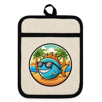 Fisch Lustige Cartoon Sommer Strand Sonnenbrille Aufkleber - Topflappen mit Gummirückseite - Leinen/Schwarz  - Vorne