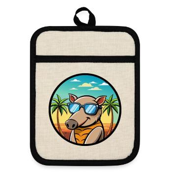 Tapir Lustige Cartoon Sommer Strand Sonnenbrille Cool - Topflappen mit Gummirückseite - Leinen/Schwarz  - Vorne