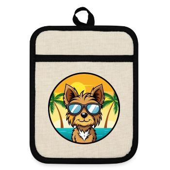 Yorkshire Terrier Dog Breed Cartoon Beach - Pot holders with rubber back - linen/black  - Front