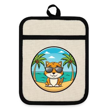 Zypern Katzenrasse Cartoon Sonnenbrille Strand - Topflappen mit Gummirückseite - Leinen/Schwarz  - Vorne