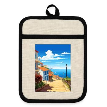 Nazare Portugal Vintage Reiseposter WPA Souvenir - Topflappen mit Gummirückseite - Leinen/Schwarz  - Vorne